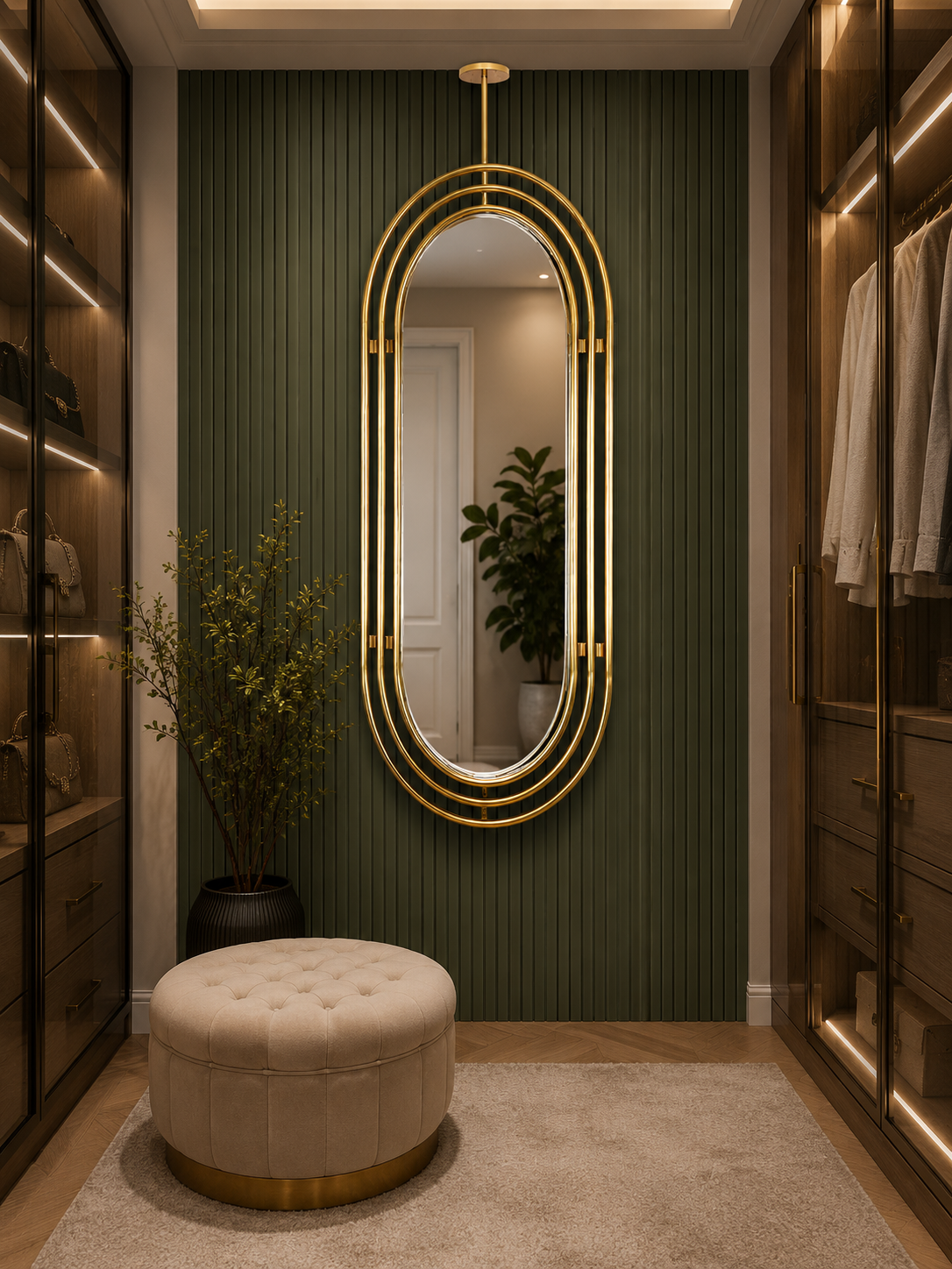 PG 10011 Three Layer SS Pipe Mirror In Capsule shape with Ceiling Hanging Option