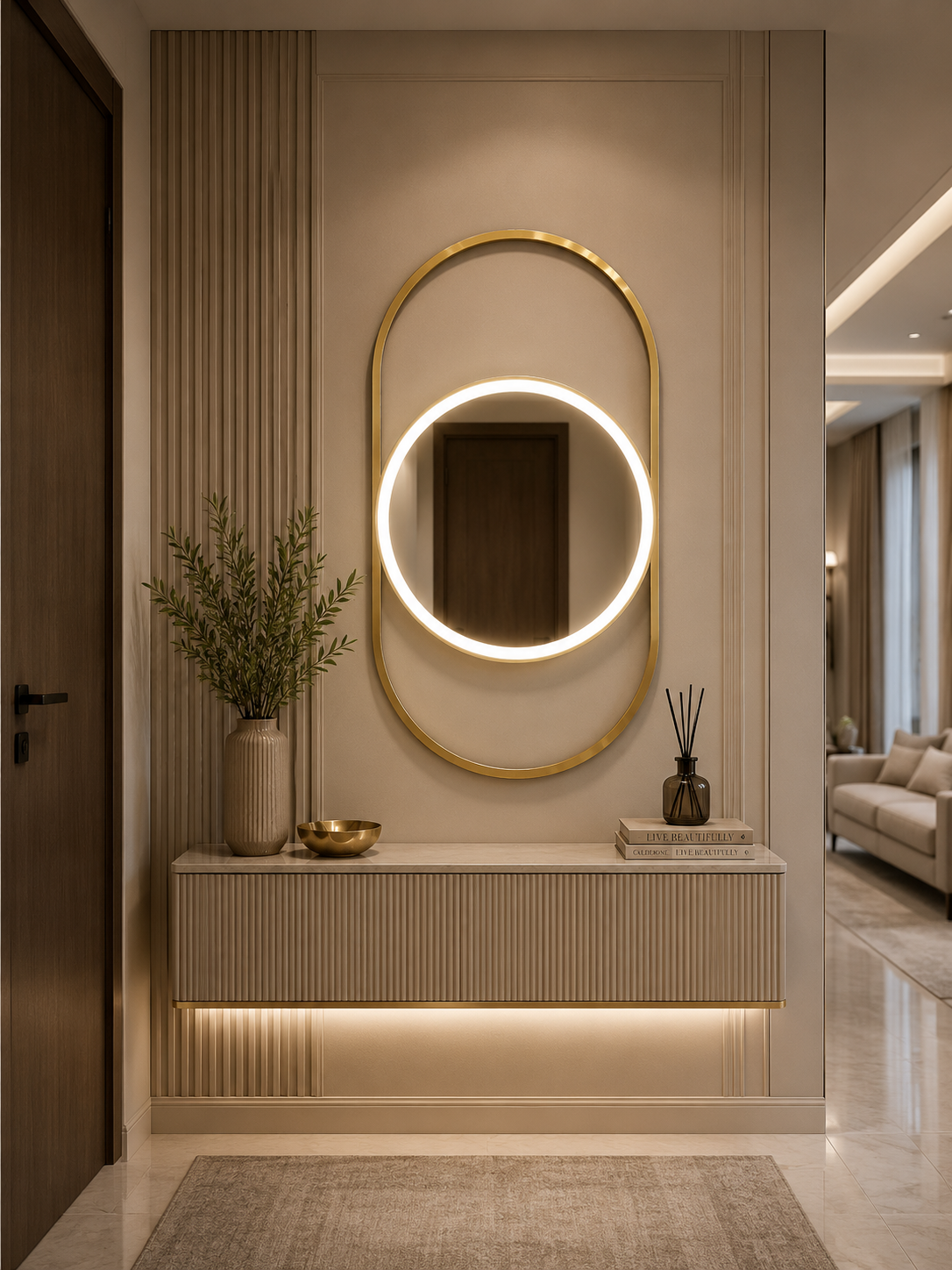 PG 10018 Double Layer Capsule Shape Mirror with LED Light In Centre