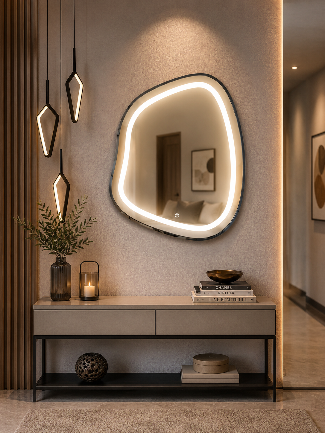 PG 10026 asymmetric Shape SS PVD Mirror with LED Light
