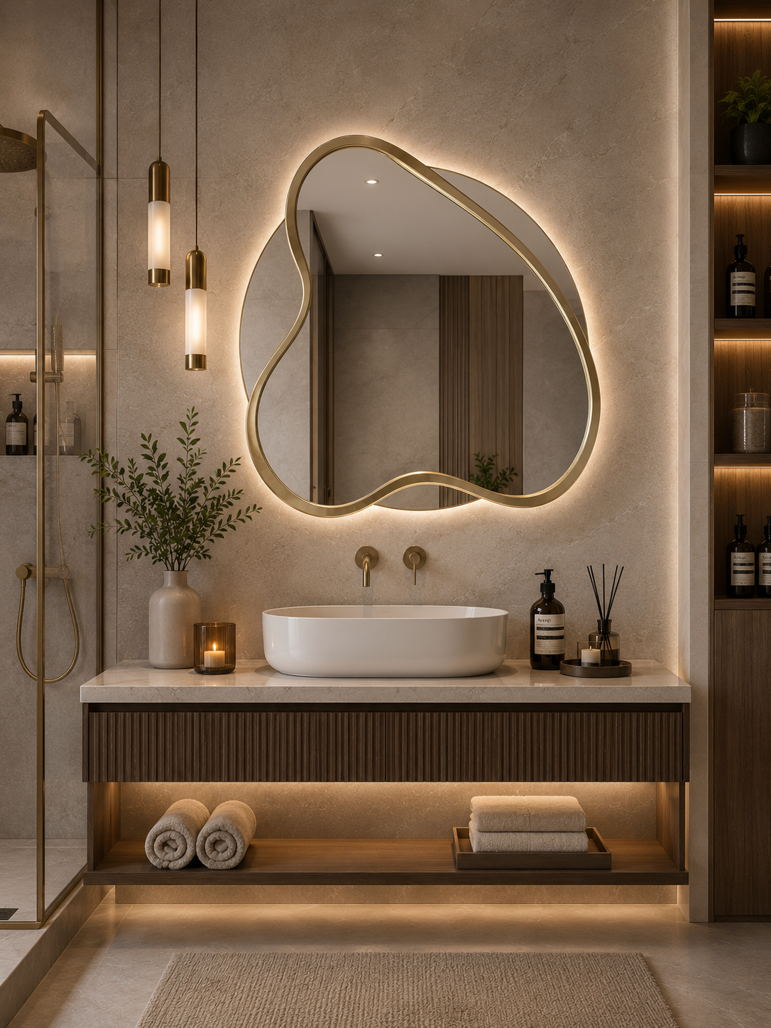 PG 10029 asymmetric Shape SS PVD Mirror with LED Light