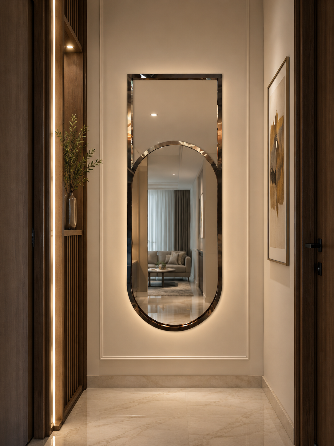 PG 10039 Two Layer asymmetric Shape SS PVD Designer Mirror with Light